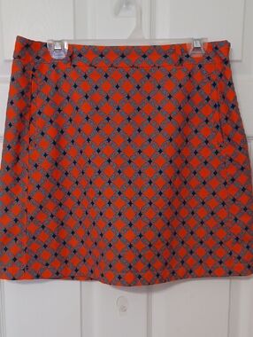 Cutter & Buck Sz 8, Deep Orange and Teal, Geometric Mini Skort, 2 Pockets